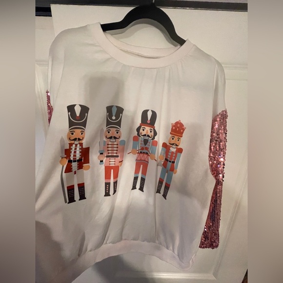 SHEIN 1x Christmas Print Round Neck Sequin Patchwork Sweatshirt - Picture 2 of 6